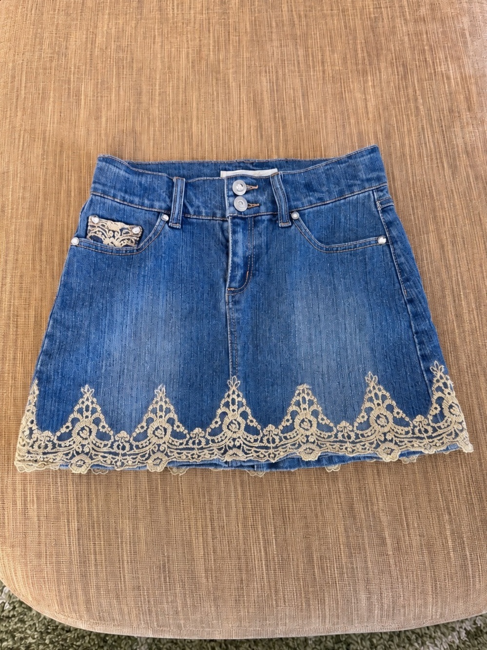 Vanilla Star Lace Trim Denim Mini Skirt